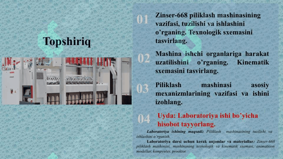 Pilik tayyorlashning maqsadi va mohiyati. Piliklash mashinalarining turlari. 2