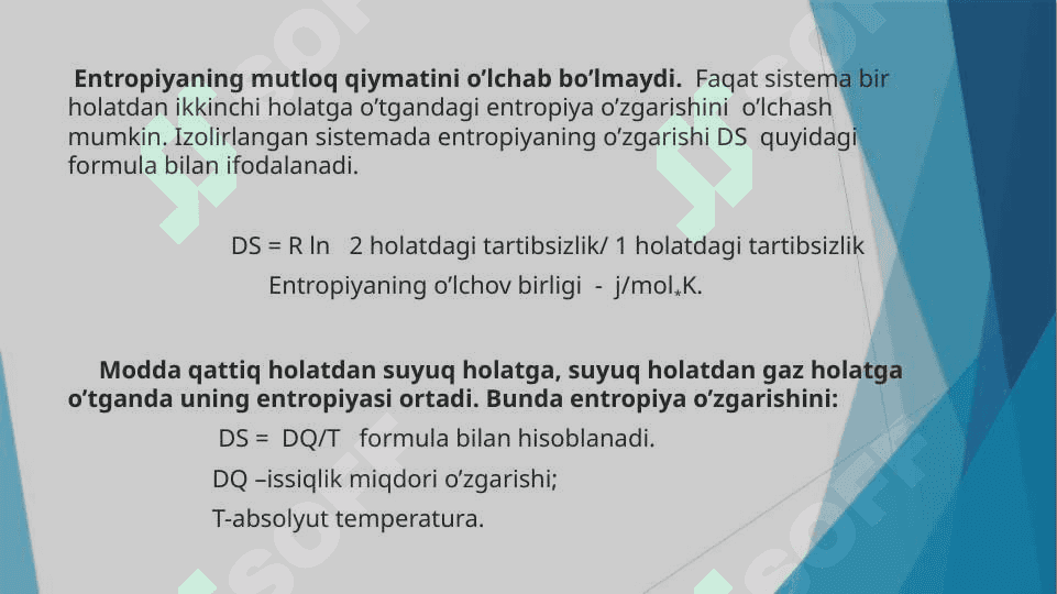Izobar-izotermik va izoxor-izotermik potensiallar.Entolpiya va enteropiya o’zgarishiga qarab, kimyoviy reaksiya yonalishini aniqlash 4