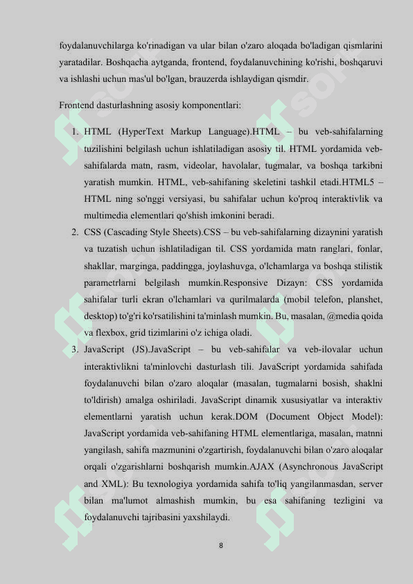 Ma`lumotlar bazasi fanidan test va amaliy topshiriqlar jamlangan web sayt ishlab chiqish 8
