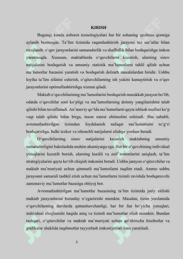 Maktab o‘quvchilari va ularning sinov natijalarini boshqarish uchun ma’lumotlar bazasini yaratish 4