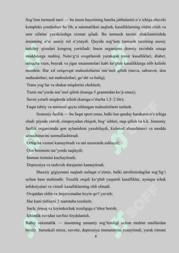 SOG’LOM TURMUSH TARZI TO’G’RI OVQATLANISH 8
