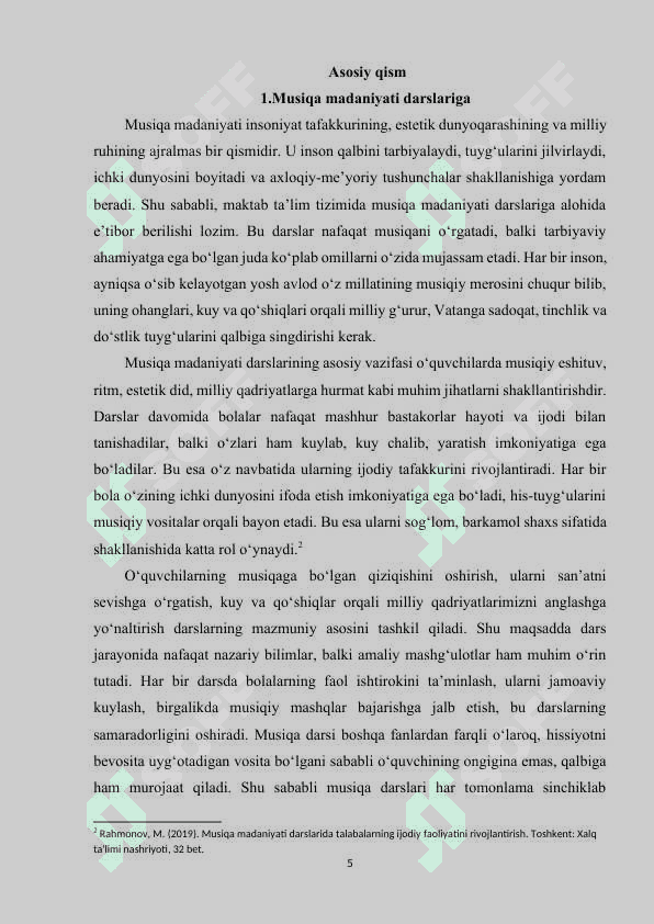 Umumiy o’rta ta’lim maktablarida musiqa madaniyati darslarini tashkil etishda qo’yiladigan talablar. 5