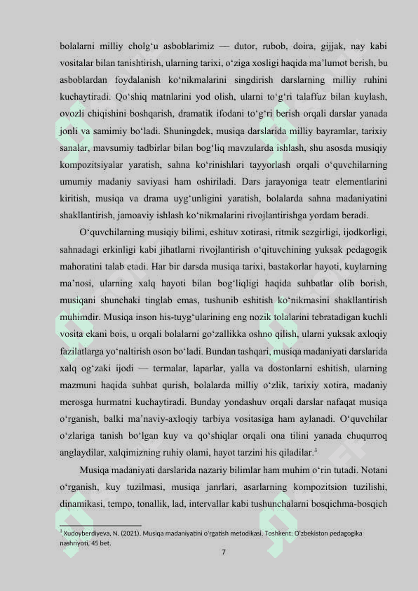 Umumiy o’rta ta’lim maktablarida musiqa madaniyati darslarini tashkil etishda qo’yiladigan talablar. 7
