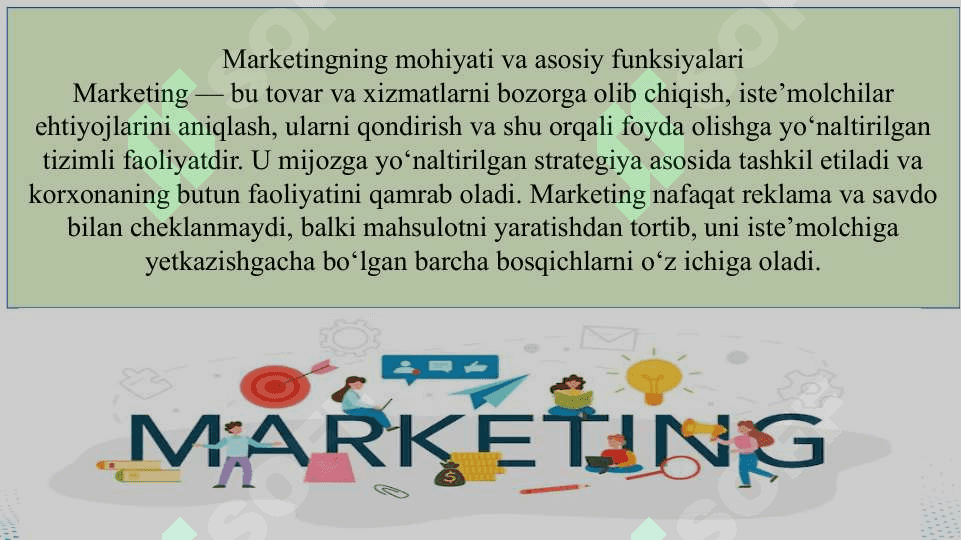 Oʻzbekistonda marketingni vujudga kelish va rivojlanishi – tadbirkorlik faoliyatining alohida turi sifatida  slayd 4