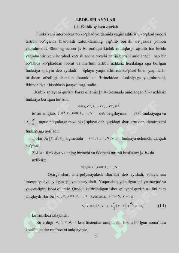 SPLAYNLAR YORDAMIDA FUNKSIYALARNI   YAQINLASHTIRISHNING MATLAB DASTURIDAGI   TADBIG’I.(KURS ISHI) 4