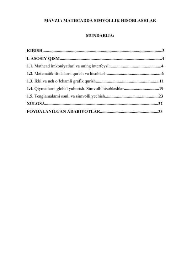 MATHCADDA SIMVOLLIK HISOBLASHLAR 1