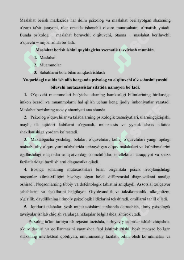 Amaliy psixolog faoliyatining asosiy ko`rinishlari 5