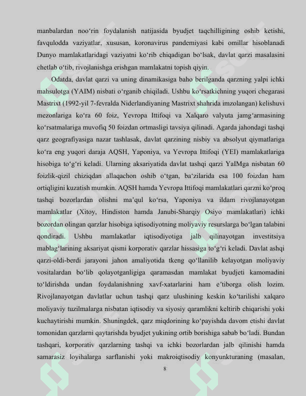 Davlat qarzining ijtimoiy iqtisodiy ahamiyati 8
