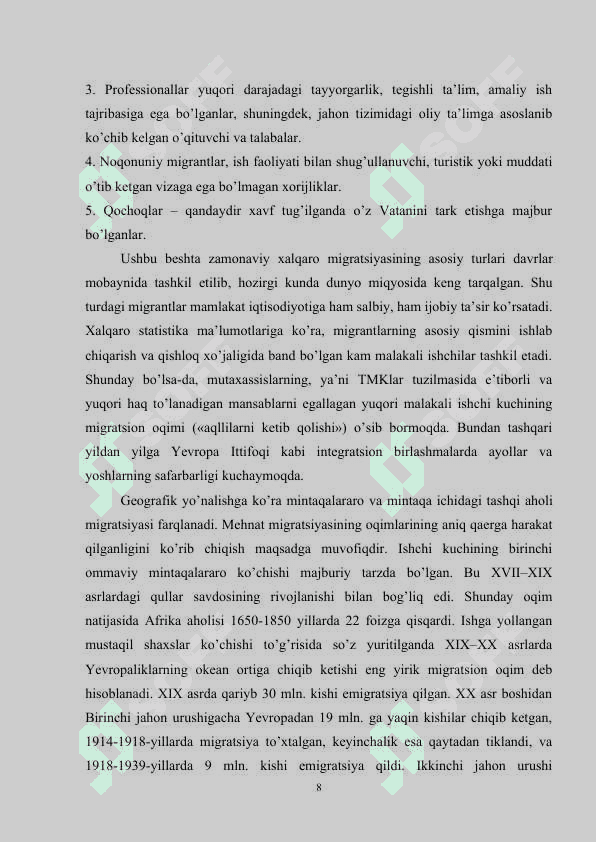 Jаhоn iqtisоdiyotidа хаlqаrо ishchi kuchi migrаsiyasining dinаmikаsi 8