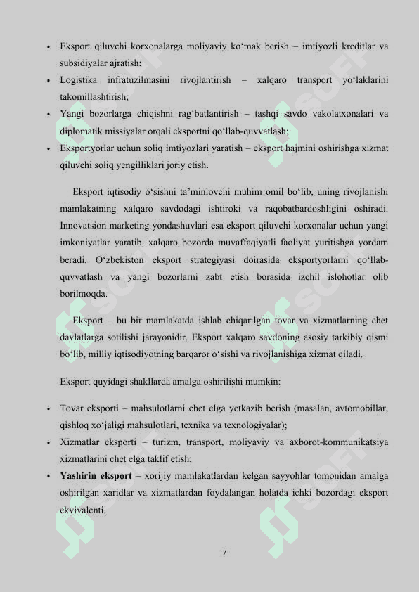 EKSPORTNI RIVOJLANTIRISHDA INNOVATSION MARKETINGNI AXAMIYATI VA STRATEGIYALARI 7