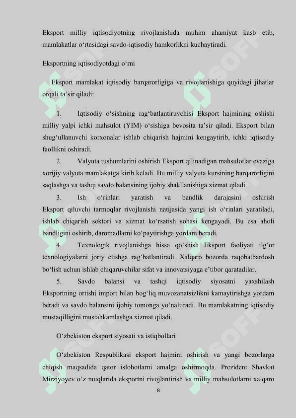 EKSPORTNI RIVOJLANTIRISHDA INNOVATSION MARKETINGNI AXAMIYATI VA STRATEGIYALARI 8