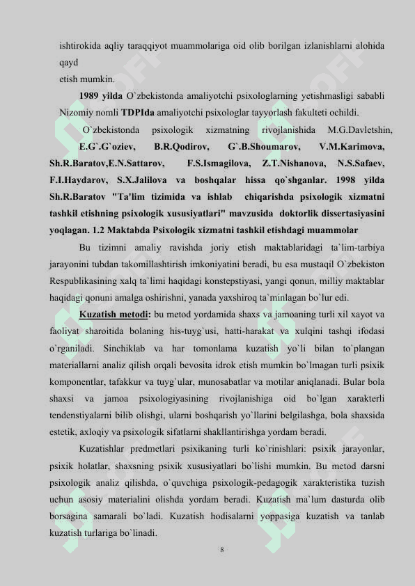 Maktabda psixologik xizmat tuzilmasi, tarkibi va faoliyatini tashkil etish 8