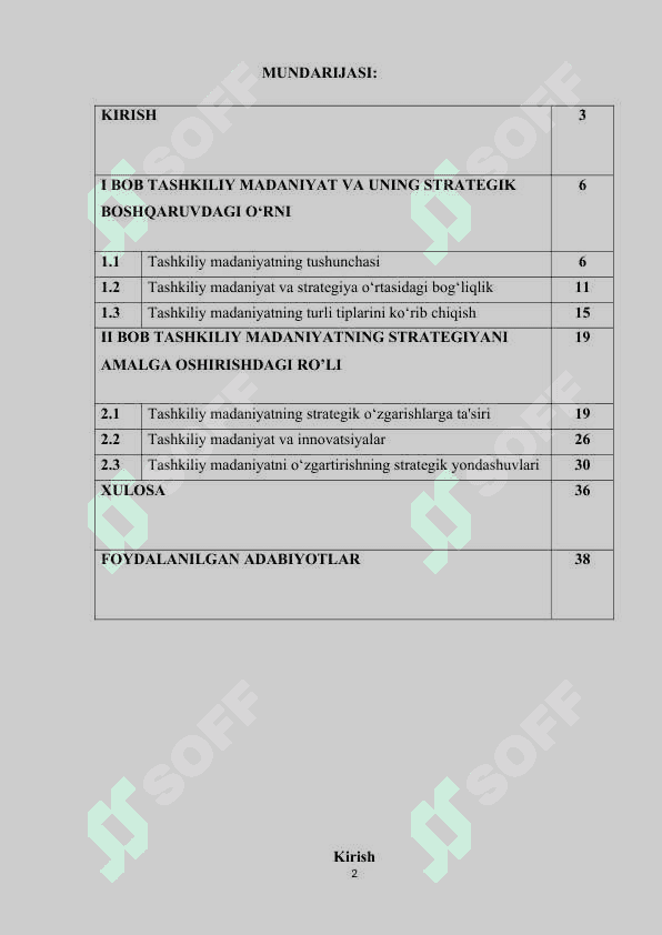 Strategiyani amalga oshirishda tashkiliy madaniyatning ro'li kurs ishi 2