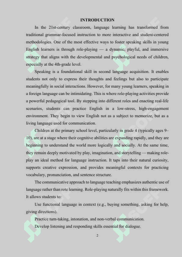 Role-playing as a method to develop speaking skills in teaching English to 4th graders. 2