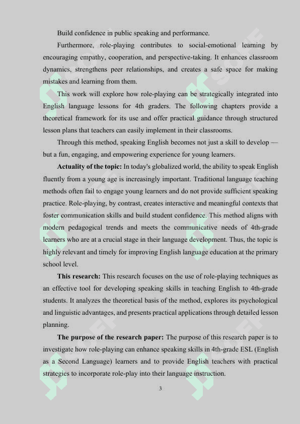 Role-playing as a method to develop speaking skills in teaching English to 4th graders. 3