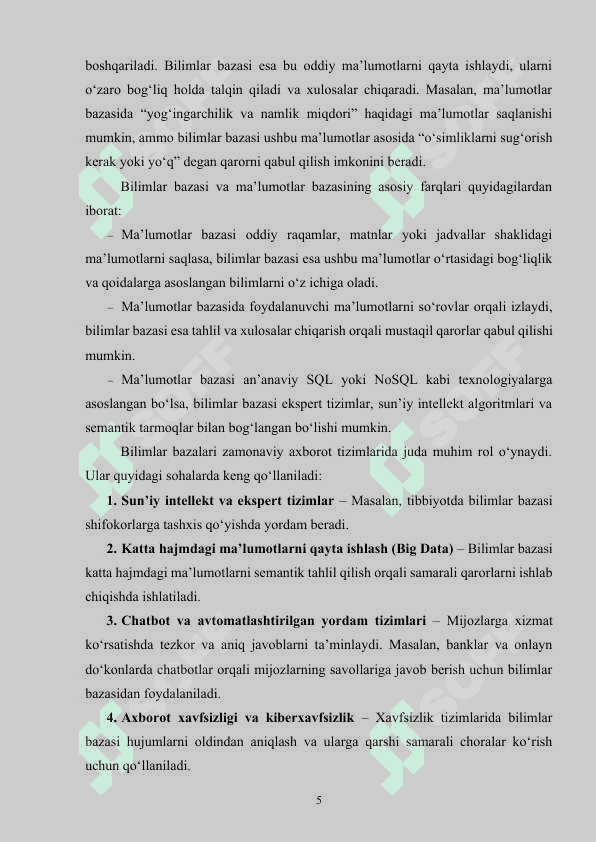 Bilimlar bazasi va bilimlarni namoyish qilish modellari tahlili 5