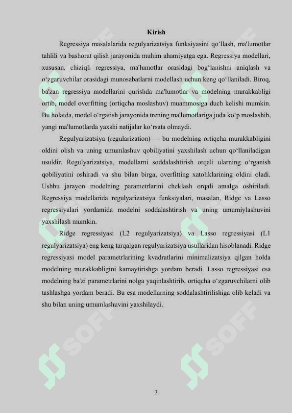 Regressiya masalalarida regulyarizatsiya funksiyasini qo‘llash 3