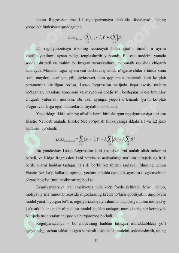 Regressiya masalalarida regulyarizatsiya funksiyasini qo‘llash 8
