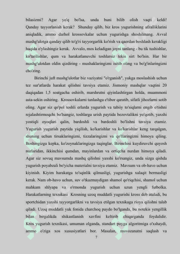 Kross yugurishlari bo'yicha musobaqalarga tayyorlash 7