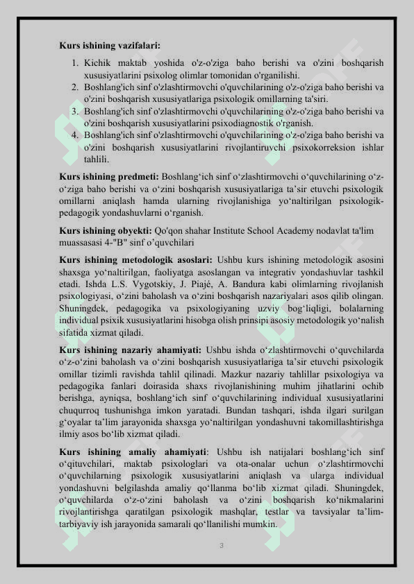 Boshlang'ich sinf o'zlashtirmovchi o'quvchilarining o'z-o'ziga baho berishi va o'zini boshqarish xususiyatlariga ta'sir etuvchi psixologik omillar 3