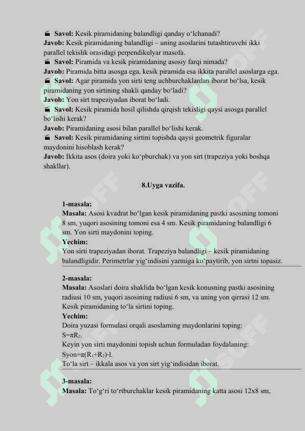Kesik piramida va uning sirti 4