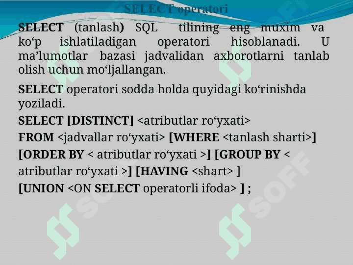 SQL tili va operatorlarini yozish 4