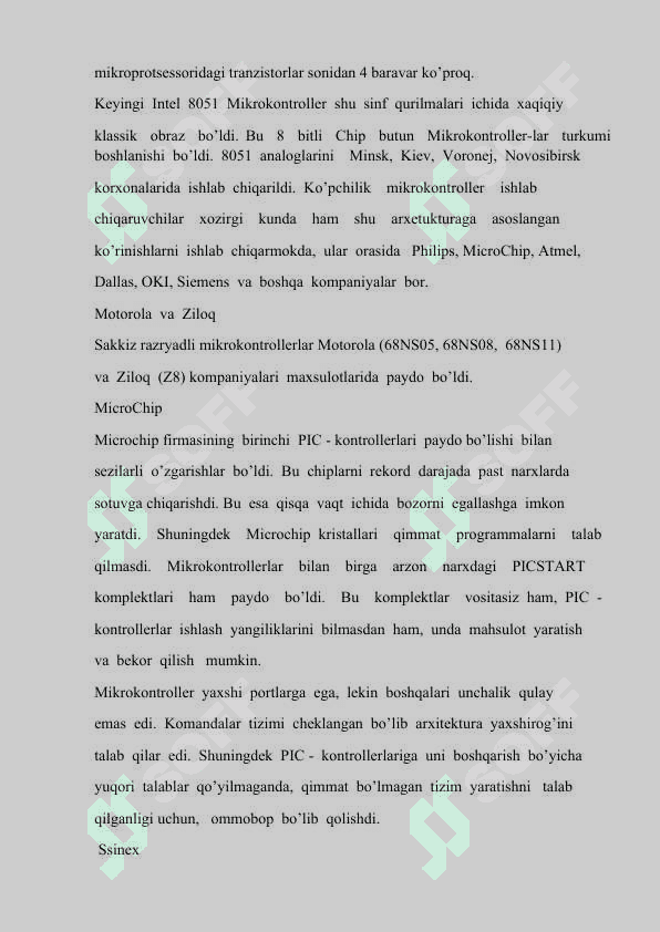 Bir kiristal sakkiz va o‘n olti razryadli mikroprotsessorlar 8