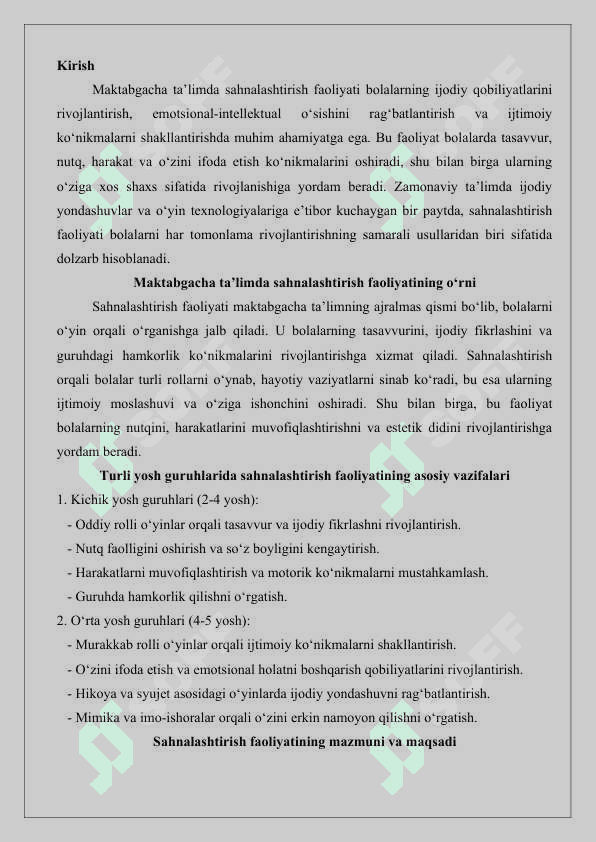 Maktabgacha ta‘lim tashkilotining turli yosh guruhlarida sahnalashtirish  faoliyatining asosiy vazifalari 25 2