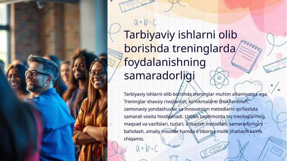 Tarbiyaviy ishlarni olib borishda treninglarda foydalanishning samaradorligi 1
