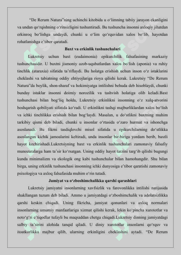 Tit lukretsiy Kar va uning ijtimoiy-axloqiy qarshlari 25 8