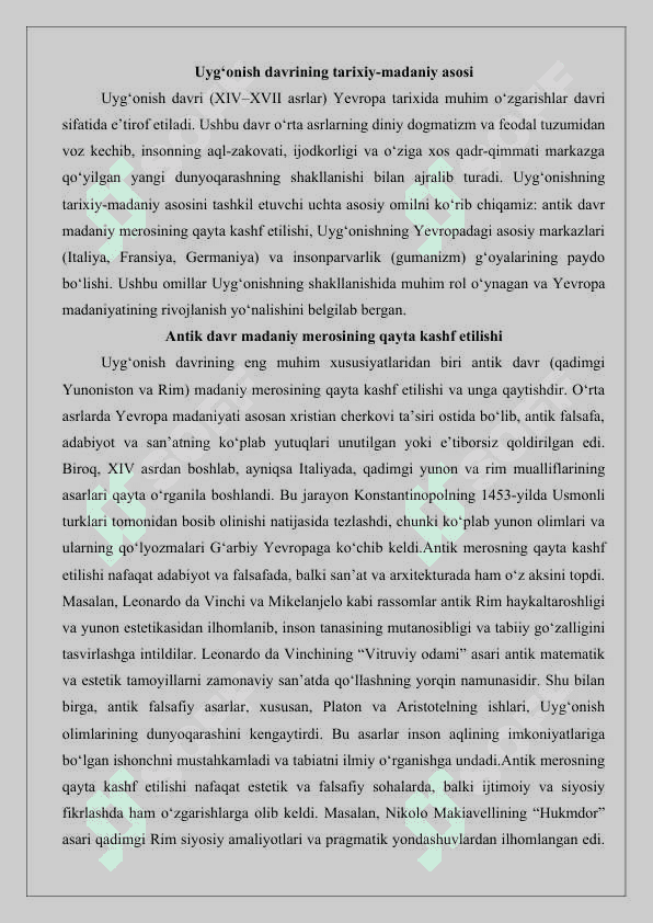 Uyg’onish davri falsafasining xususiyatlari 25 3