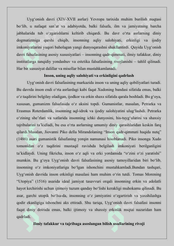 Uyg’onish davri falsafasining xususiyatlari 25 6
