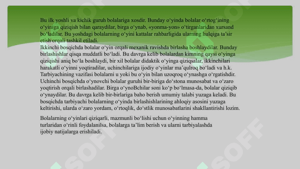 O'yin bola faoliyatining asosiy turi sifatida 8