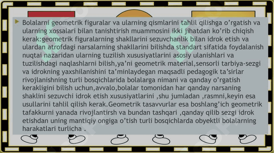 Turli yoshdagi bolalarda predmetlar shakli va ularning qismlarni tahlil qilish mashq qildirish mashg'ulot ishlanmasini tuzish. 3