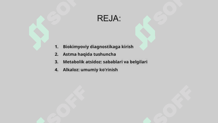 Nafas va metabolik atsidozlar va alkalozlarni kelib chiqish Biokimyoviy tashxisi 2