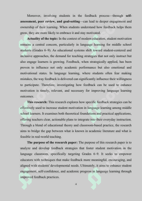Using feedback strategies to increase student motivation in language learning in grades 6-9 4