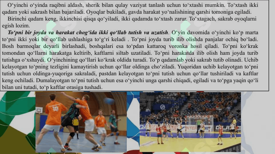 Gandbol o'yinida tayyorgarlik turlarining  o'rni va ahamiyati 4