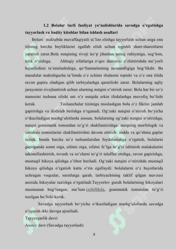 Ona tili darslarida mustaqil ishlarni tashkil etish jarayonida badiiy kitoblar bilan ishlash usullari 8