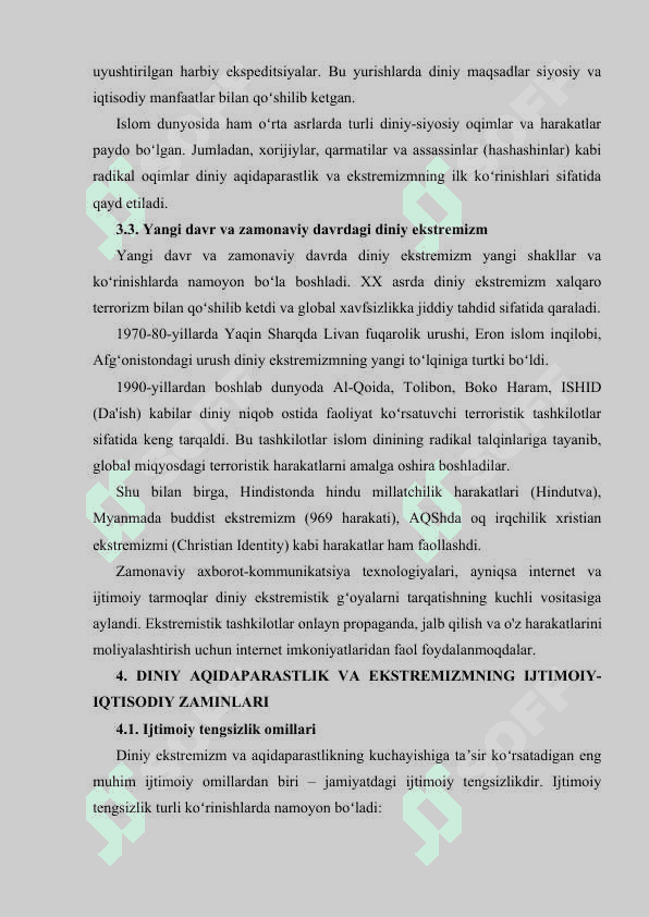 DINIY AQIDAPARASTLIK (FANATIZM), EKSTREMIZM, PAYDO BOʻLISHINING IJTIMOIY TARIXIY ZAMINLARI VA RIVOJLANISHI 8