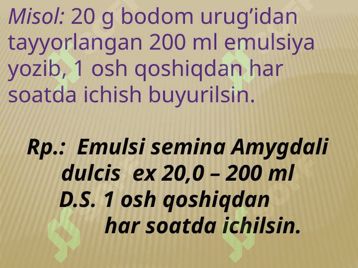 Emulsiyalar, tomchilar, tindirma, ekstraktlar vain’yeksiya dori vositalariga retsept yo`zish pptx 6