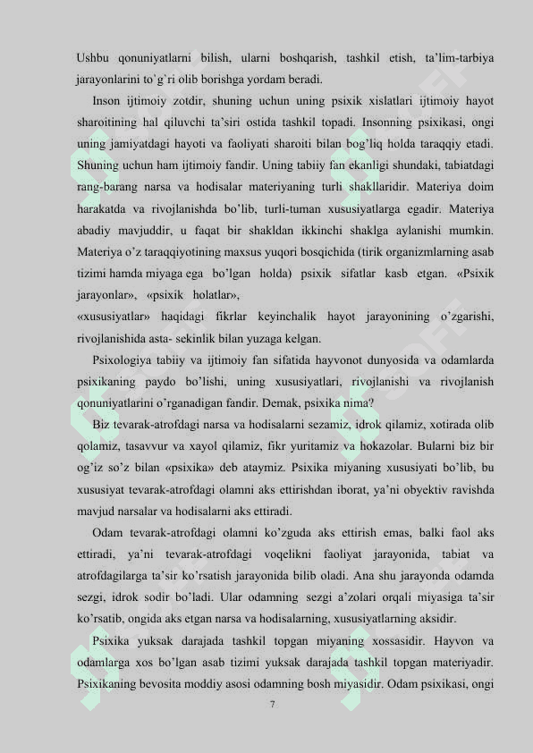 : Psixologiya fani rivojlanishining zamonaviy tendensiyalari 7