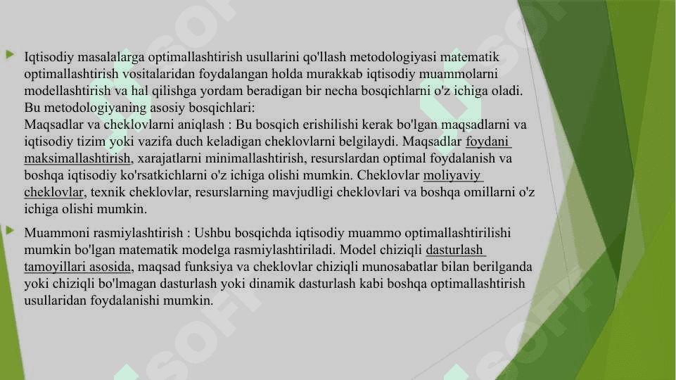 Optimizatsiya usullari iqtisodiyot masalalarga qullash uslubiyati 2