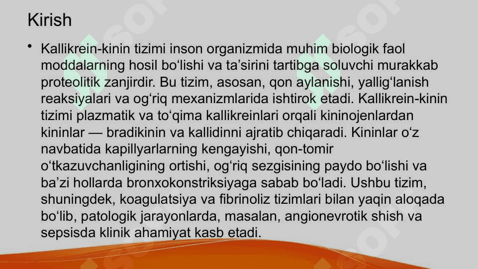 Kallikrein-kinin tizimi , klinik ahamiyati 2