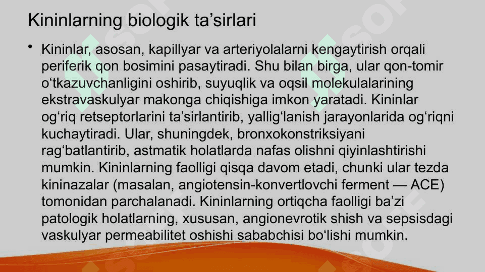 Kallikrein-kinin tizimi , klinik ahamiyati 7