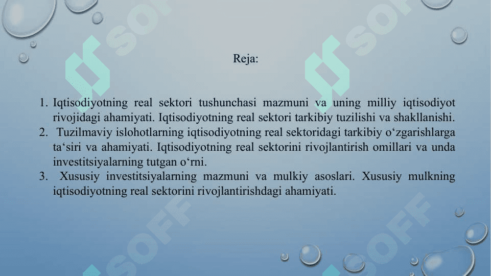 Iqtisodiyot va uning real sektorini rivojlantirishda xususiy investitsiyalarning o’rni va ahamiyati 2