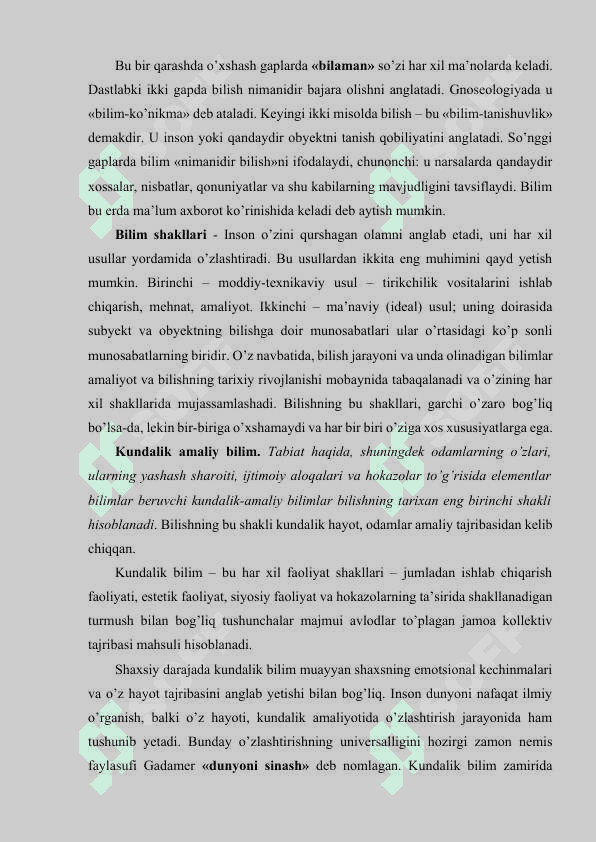BILISH FALSAFASI (GNOSEOLOGIYA) 8