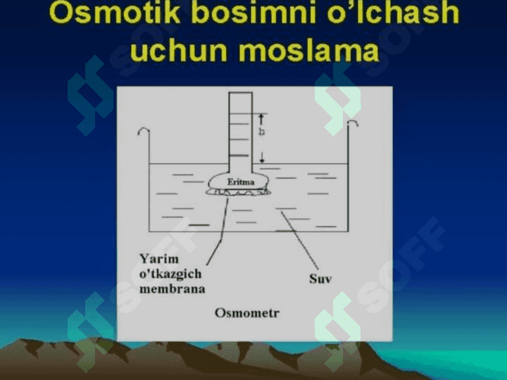 Osmos . Raul qonunlari . Eritmalarning fizik-kimyoviy xossalari . Brensted nazariyasi . Lyuis nazariyasi 4