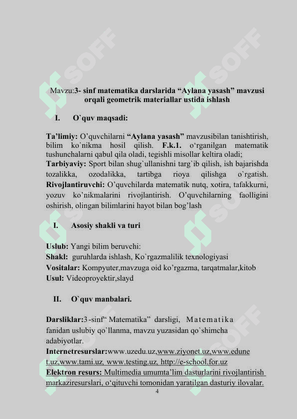 :3- sinf matematika darslarida “Aylana yasash” mavzusi orqali geometrik materiallar ustida ishlash 4