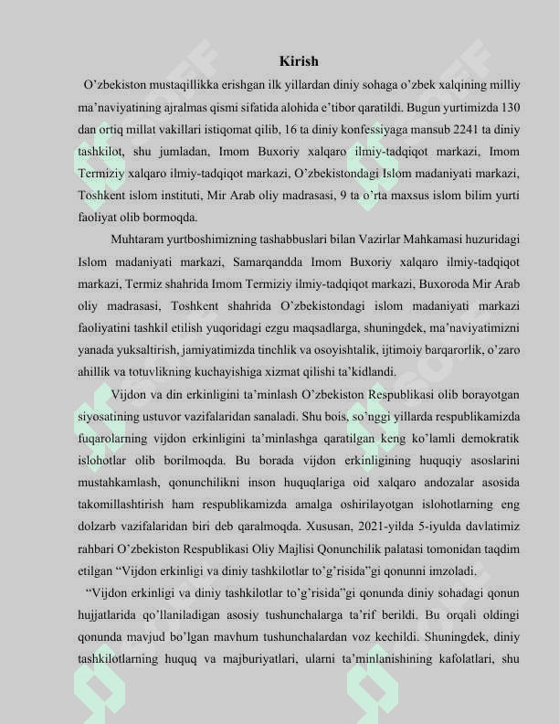 Vijdon va etiqod erkinligining tarifi 2