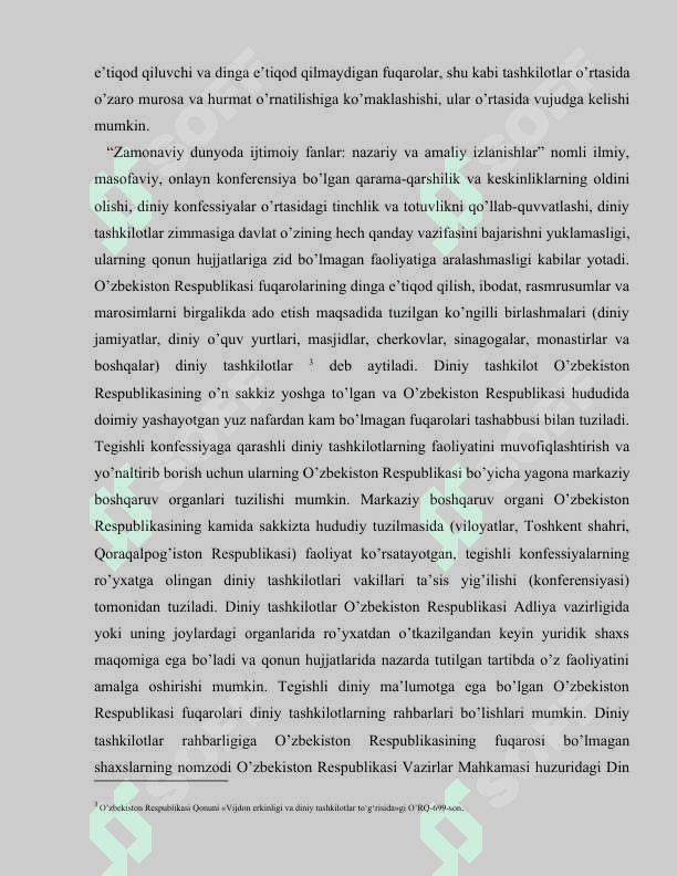 Vijdon va etiqod erkinligining tarifi 5